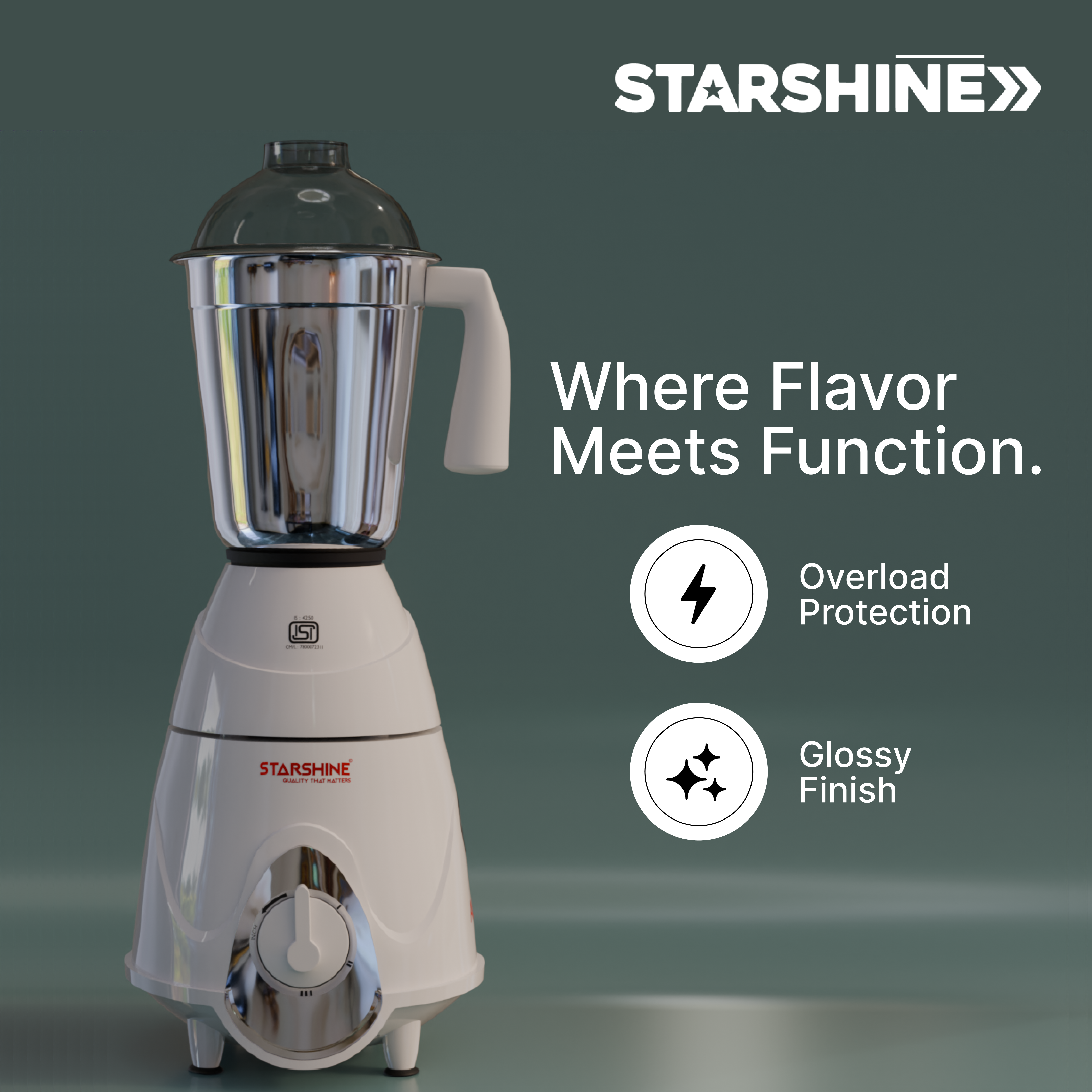 Starshine Aura 750W Mixer Grinder, 3 Jars (White)