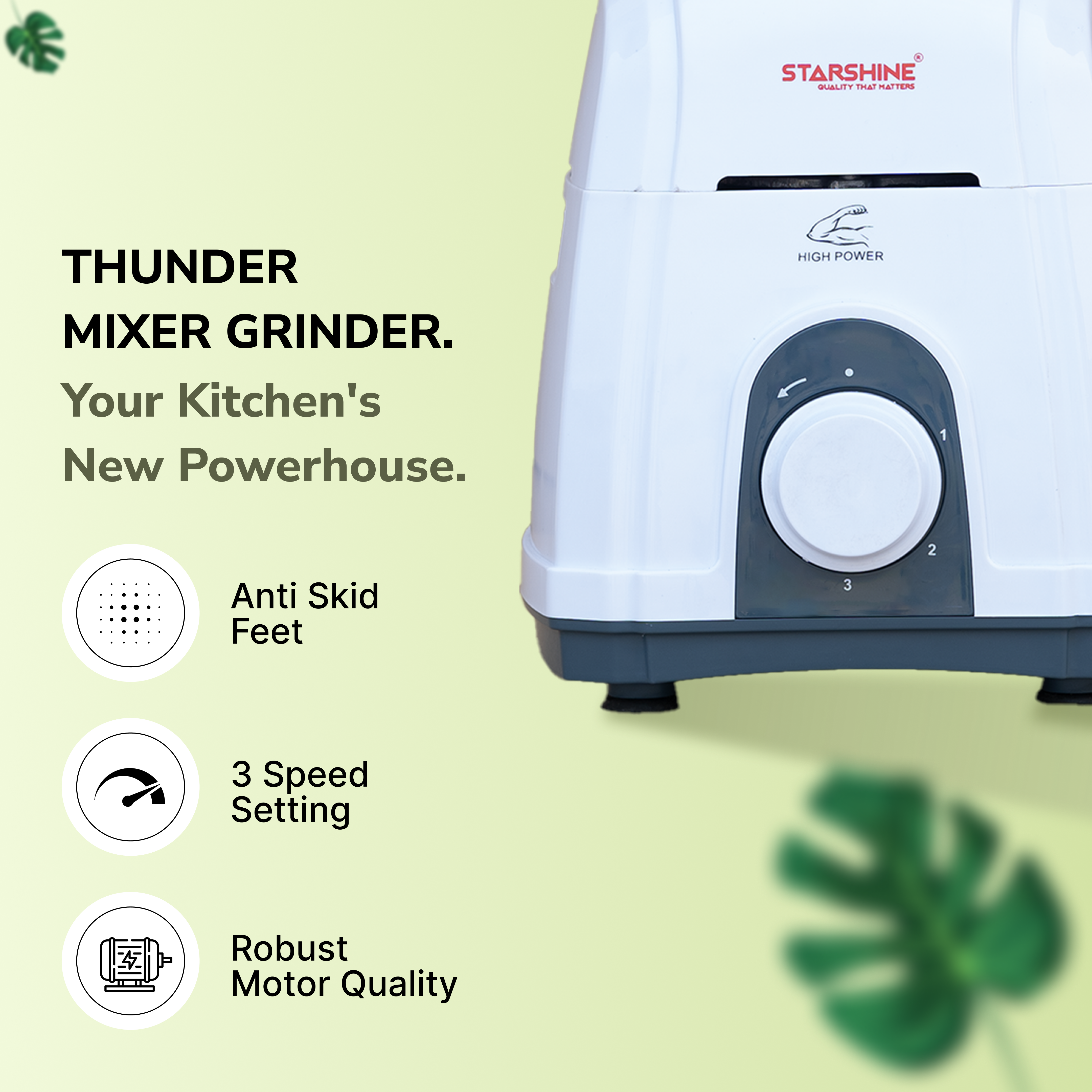 Starshine Thunder 1150W Mixer Grinder, 3 Jars (White)