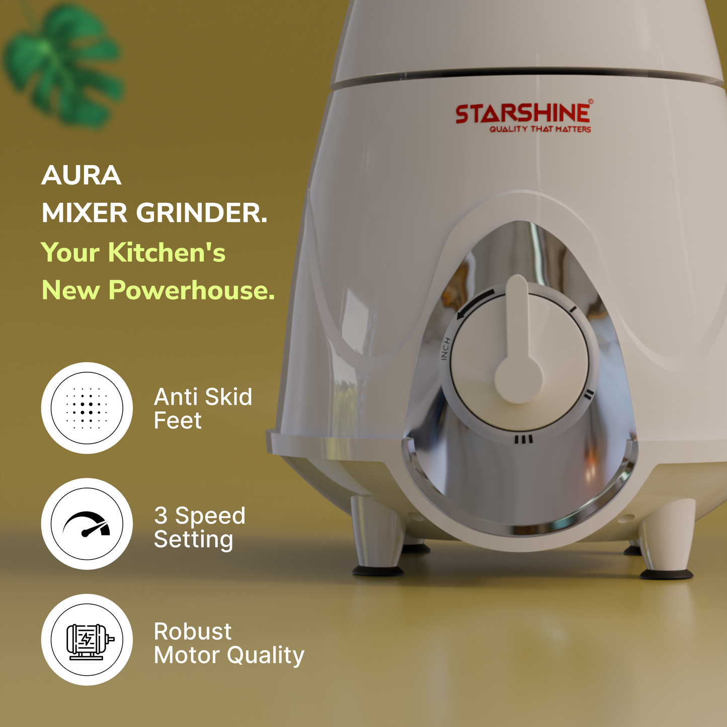 Starshine Aura 750W Mixer Grinder, 3 Jars (White)