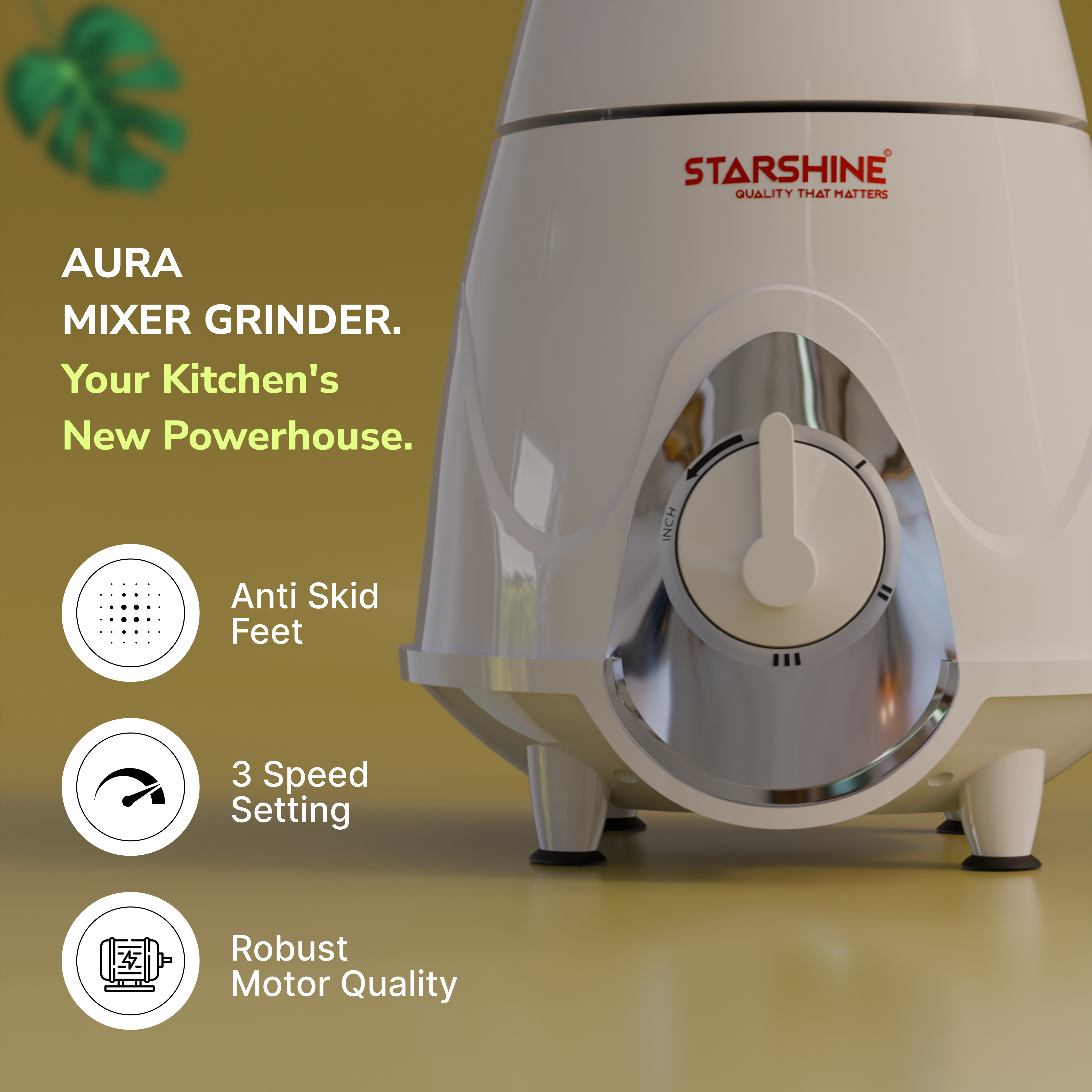 Starshine Aura 750W Mixer Grinder, 3 Jars (White)