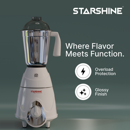 Starshine Aura 750W Mixer Grinder, 3 Jars (White)