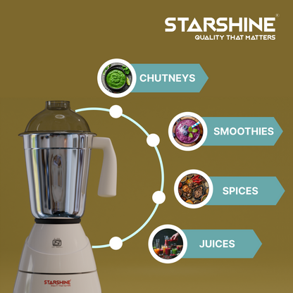 Starshine Aura 750W Mixer Grinder, 3 Jars (White)