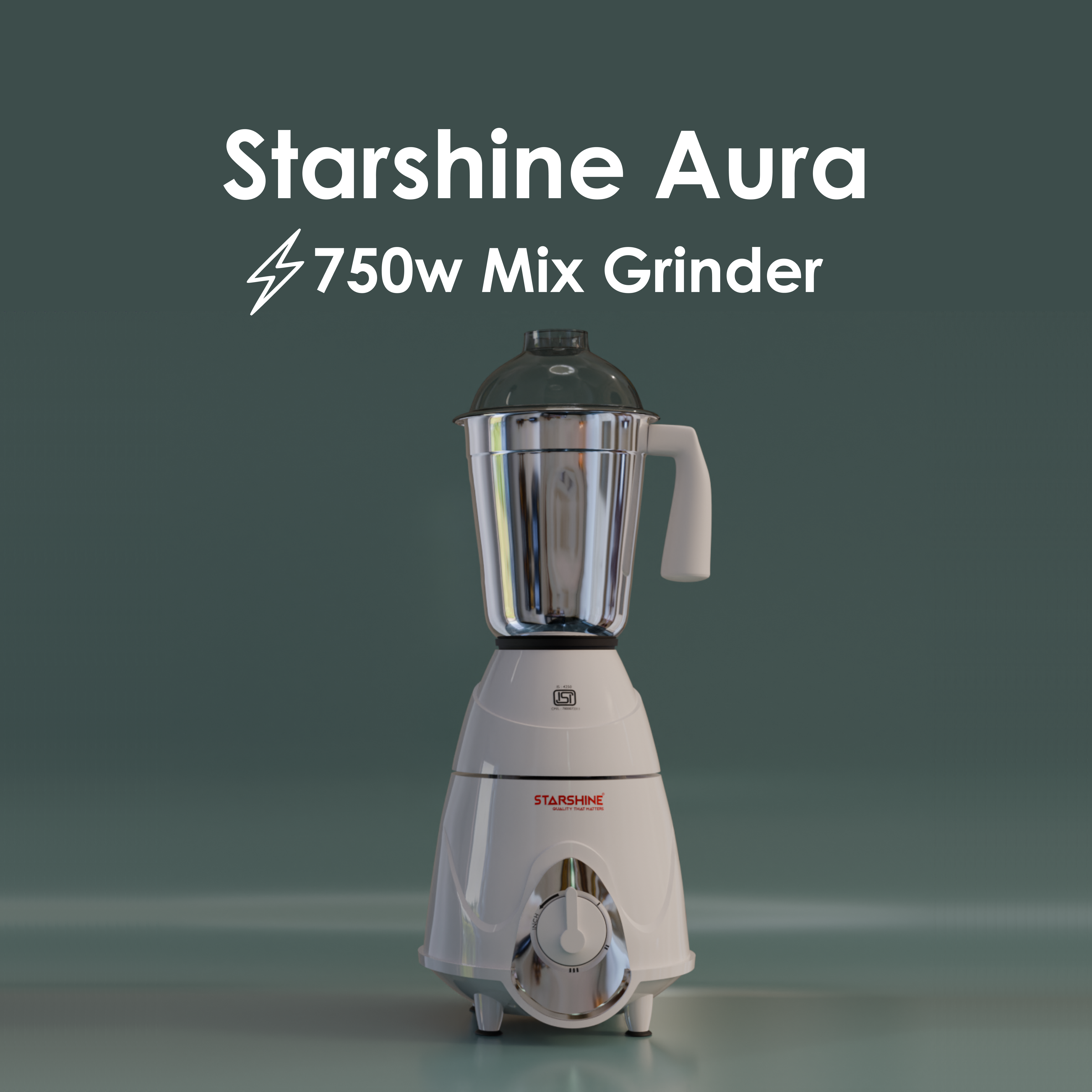 Starshine Aura 750W Mixer Grinder, 3 Jars (White)