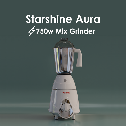 Starshine Aura 750W Mixer Grinder, 3 Jars (White)