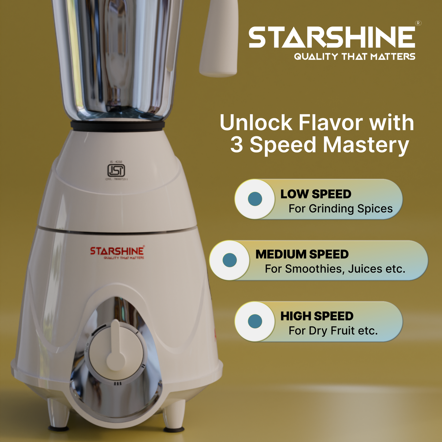 Starshine Aura 750W Mixer Grinder, 3 Jars (White)