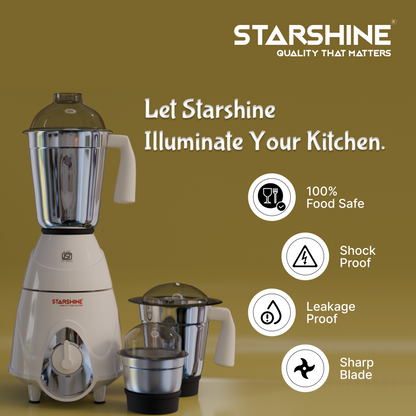 Starshine Aura 750W Mixer Grinder, 3 Jars (White)