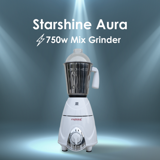 Starshine Aura 750W Mixer Grinder, 3 Jars (White)