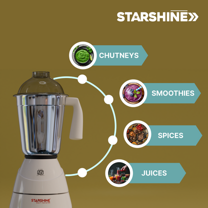 Starshine Aura 750W Mixer Grinder, 3 Jars (White)