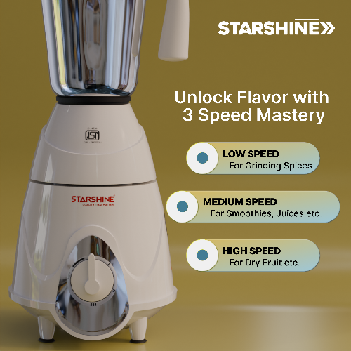Starshine Aura 750W Mixer Grinder, 3 Jars (White)