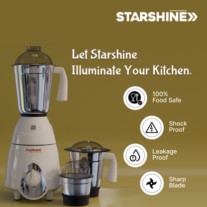 Starshine Aura 750W Mixer Grinder, 3 Jars (White)