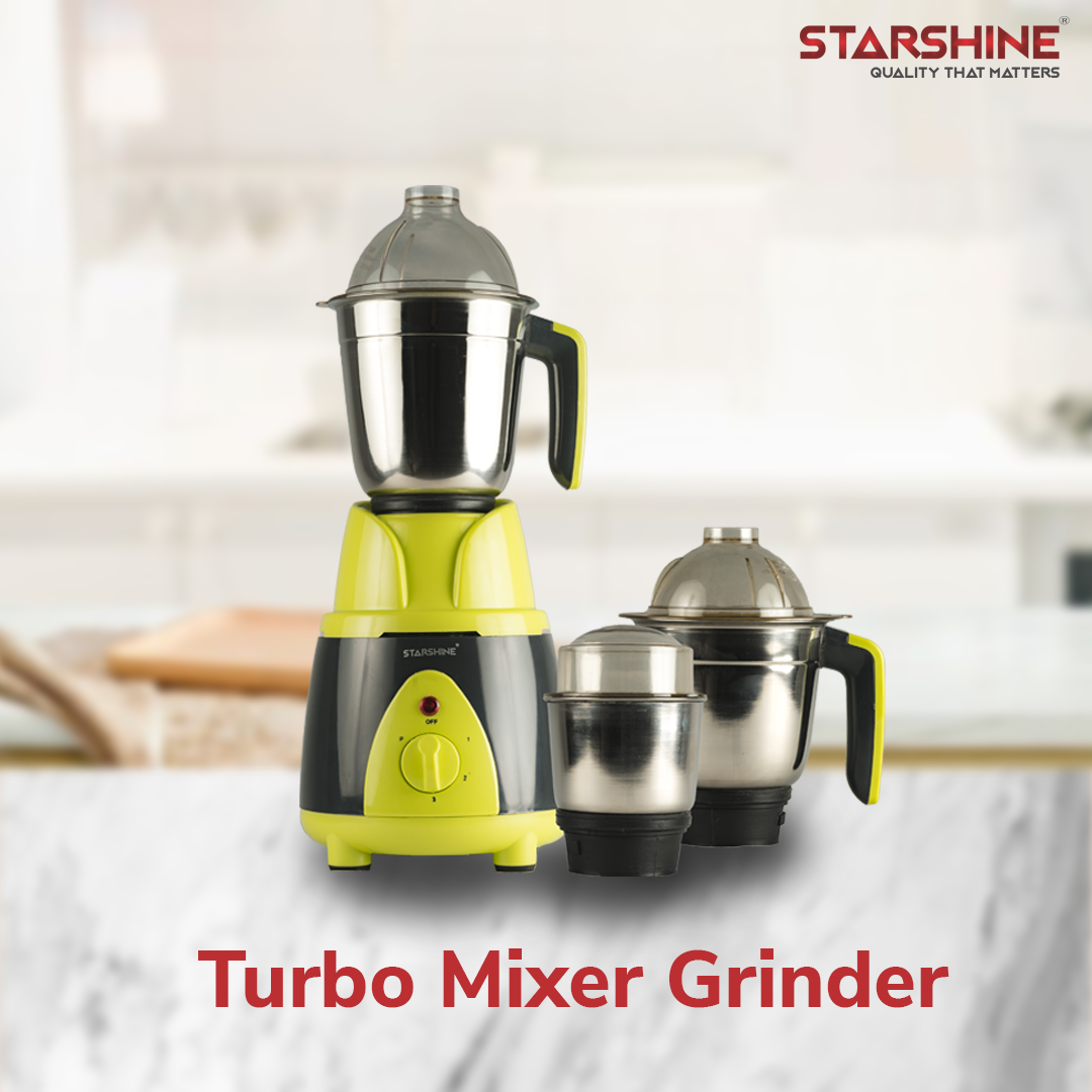 Starshine Turbo 650W Mixer Grinder, 3 Jars (Green)