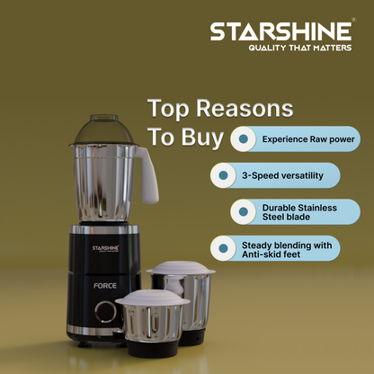 Starshine Force 550W Mixer Grinder, 3 Jars (Black)