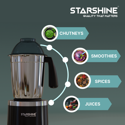 Starshine Force 550W Mixer Grinder, 3 Jars (Black)