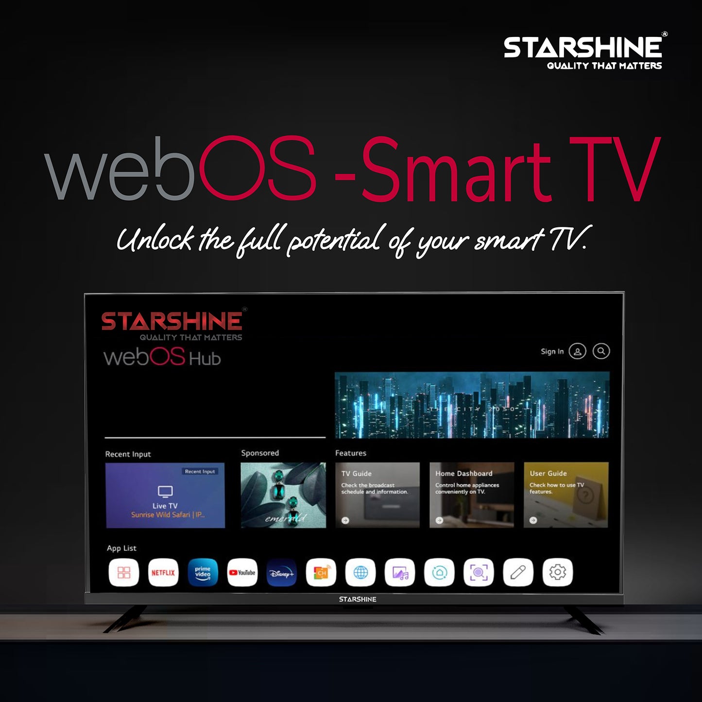 Starshine 165 cm (65 Inches) LED TV | ATPL-6500 (Black)