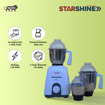 Starshine Thunder 1150W Mixer Grinder, 3 Jars (White)