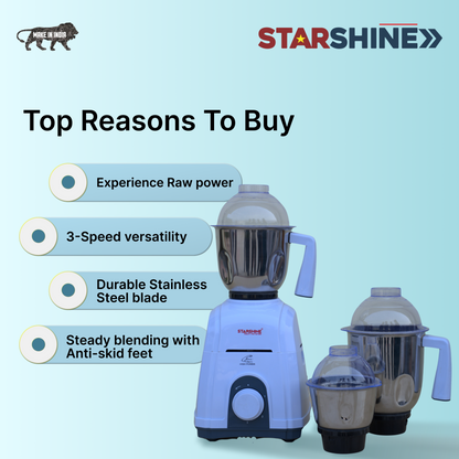 Starshine Thunder 1150W Mixer Grinder, 3 Jars (White)