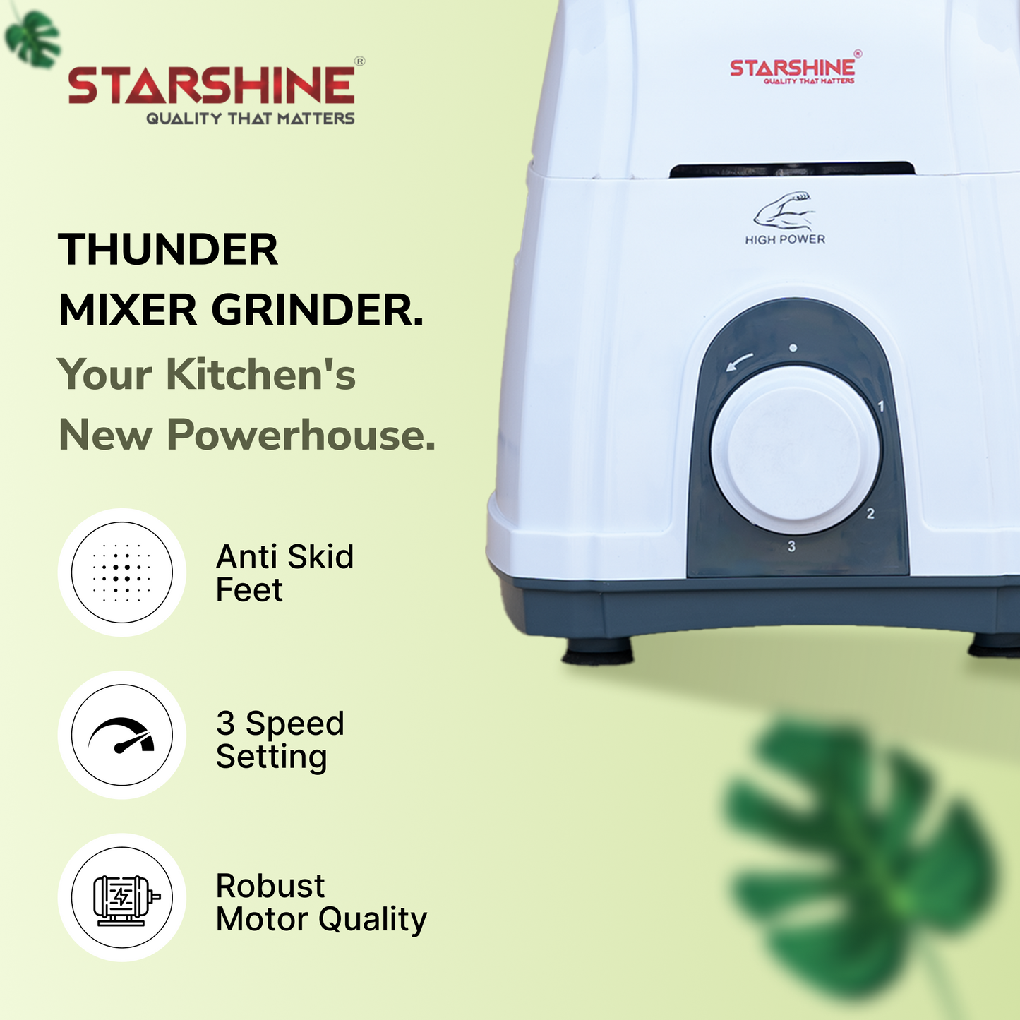 Starshine Thunder 1150W Mixer Grinder, 3 Jars (White)