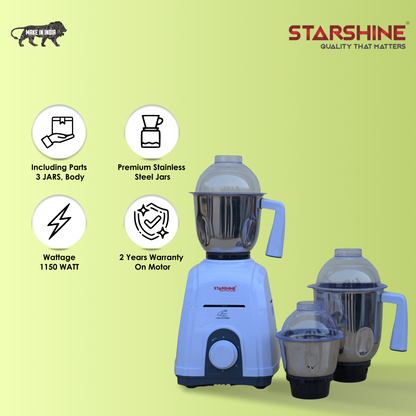 Starshine Thunder 1150W Mixer Grinder, 3 Jars (White)