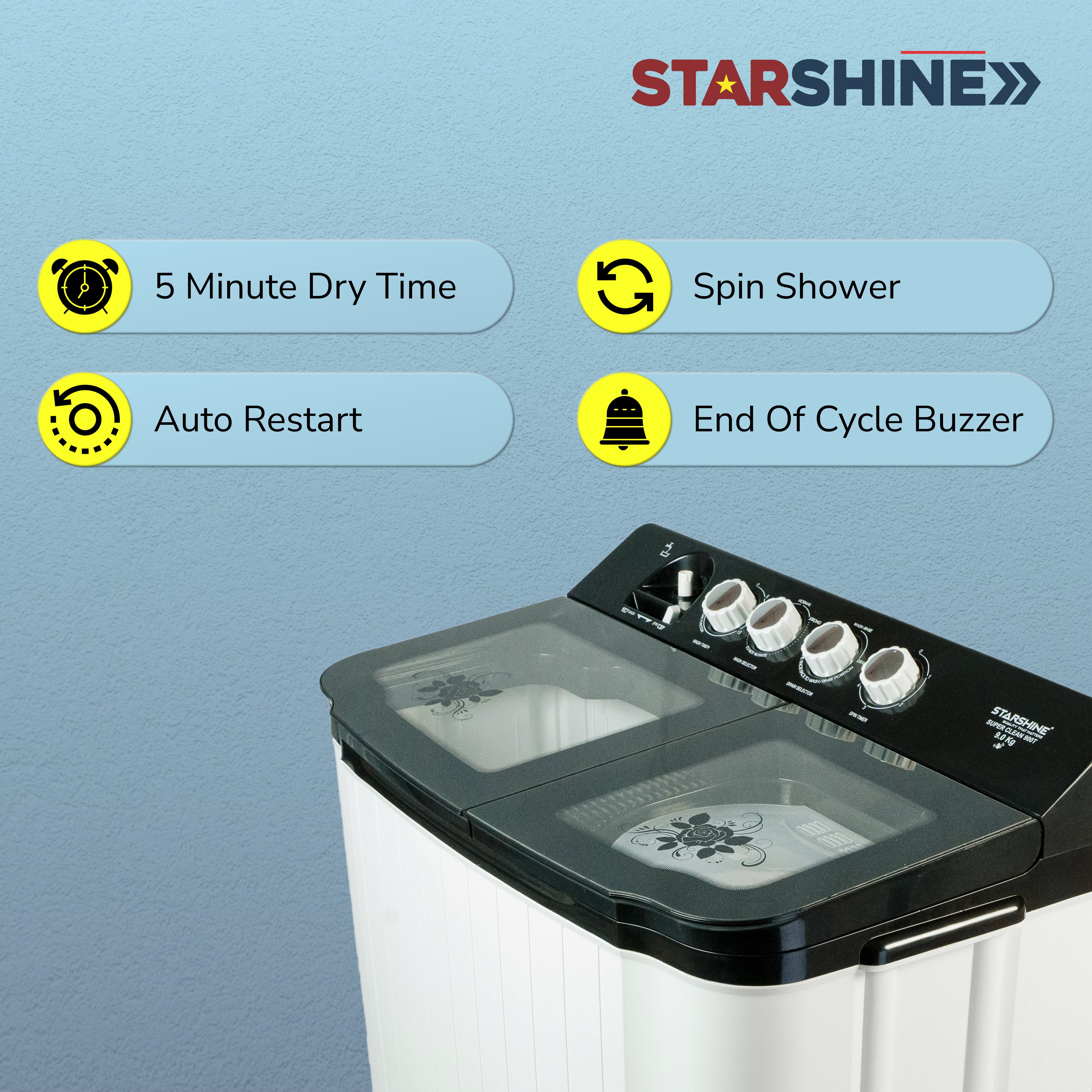 Starshine 10 Kg Semi-Automatic Top Loading Washing Machine